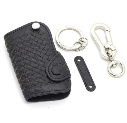 Personalized Genuine Leather Small Hole Crocodile Grain Auto Key Bags Smart for Audi A5 - Black