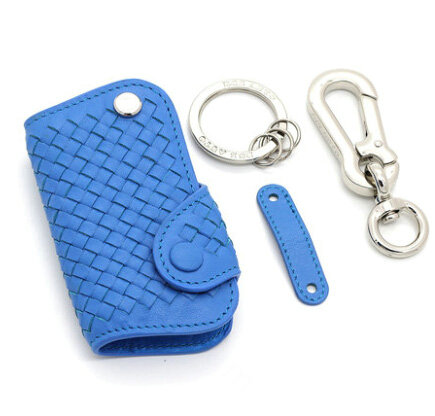 Personalized Genuine Leather Small Hole Crocodile Grain Auto Key Bags Smart for Audi A5 - Blue