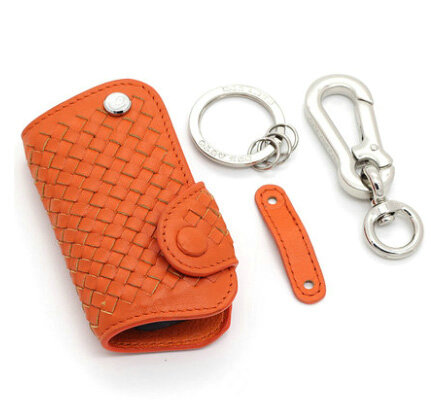 Personalized Genuine Leather Small Hole Crocodile Grain Auto Key Bags Smart for Audi A5 - Orange