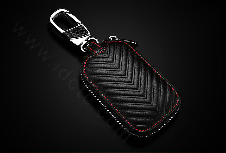 Personalized Universal Genuine Leather Crocodile Grain Auto Key Bags - Black