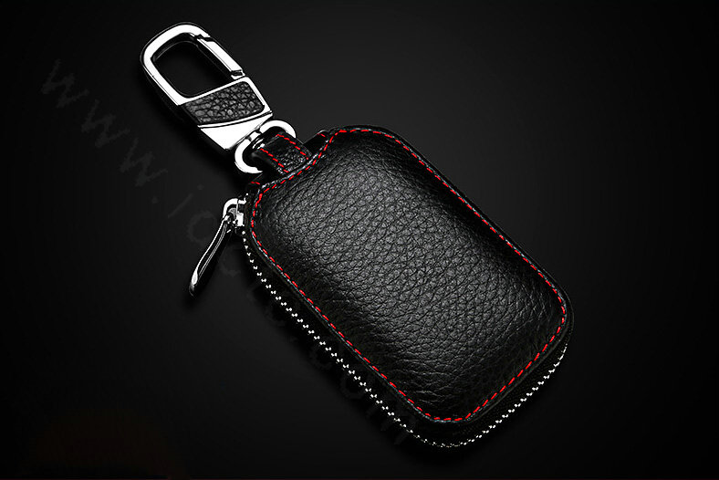 Personalized Universal Genuine Leather Crocodile Grain Auto Key Bags - Black