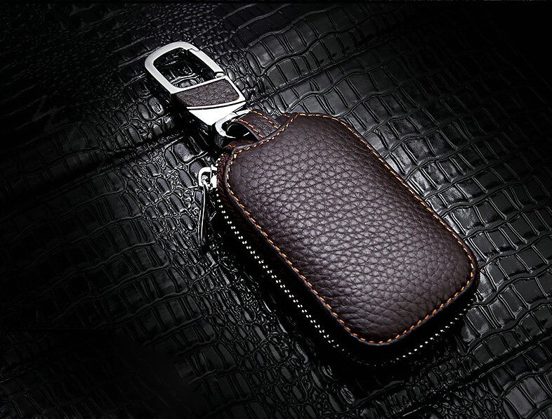 Personalized Universal Genuine Leather Crocodile Grain Auto Key Bags - Brown