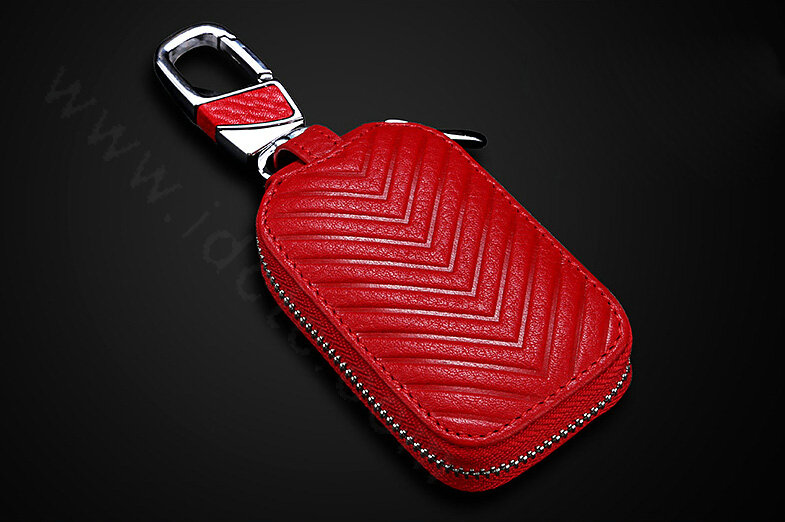 Personalized Universal Genuine Leather Crocodile Grain Auto Key Bags - Red