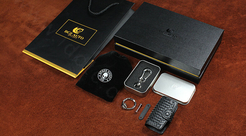 Personalized Universal Genuine Leather Weave Auto Key Bags - Black
