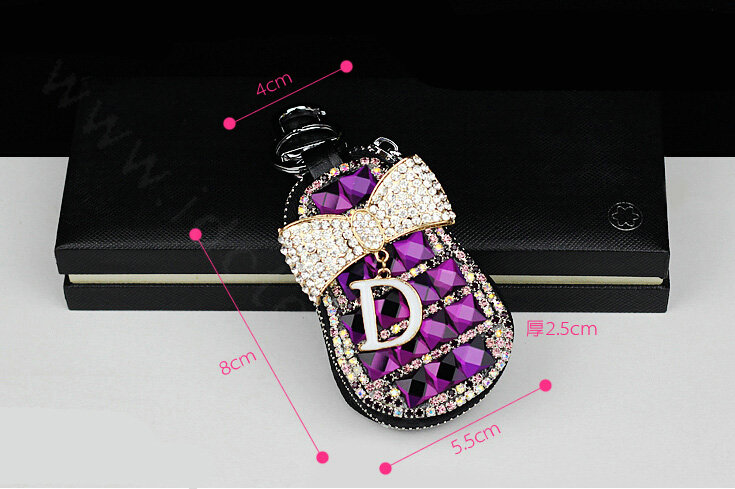 Pretty Universal Crystal Bowknot Genuine Leather Auto Key Bags Key Chain - White