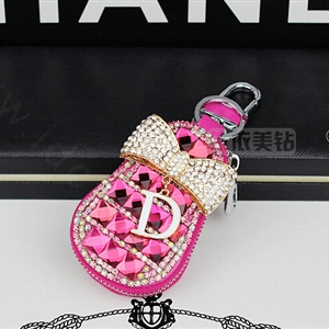 Pretty Universal Crystal Bowknot Genuine Leather Auto Key Bags Key Chain - Rose