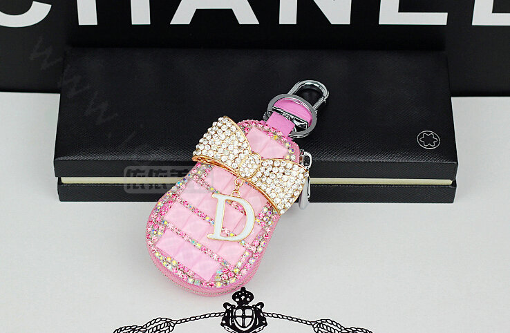 Pretty Universal Crystal Bowknot Genuine Leather Auto Key Bags - Pink