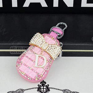 Pretty Universal Crystal Bowknot Genuine Leather Auto Key Bags - Pink