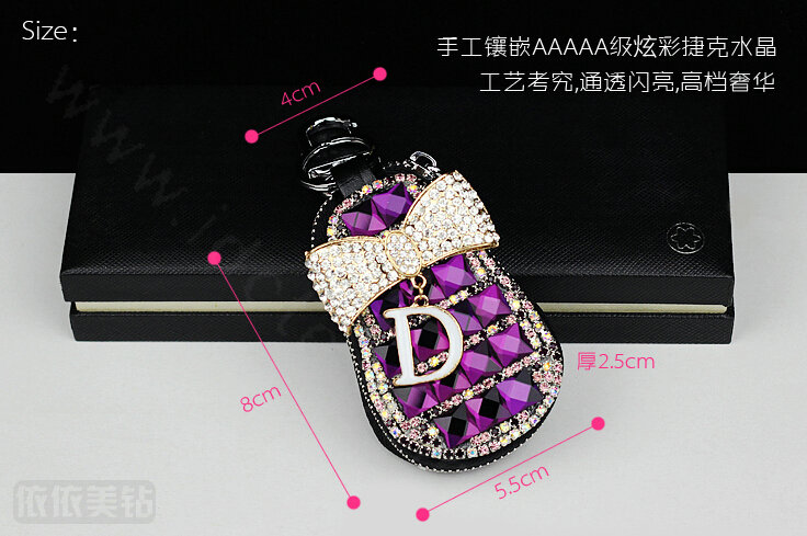 Pretty Universal Crystal Genuine Leather Auto Key Bags Fur Ball Key Chain - Pink