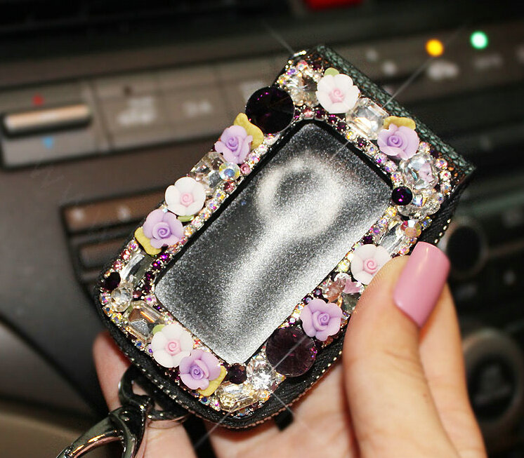 Pretty Universal Crystal Skylight Genuine Leather Auto Key Bags - Black