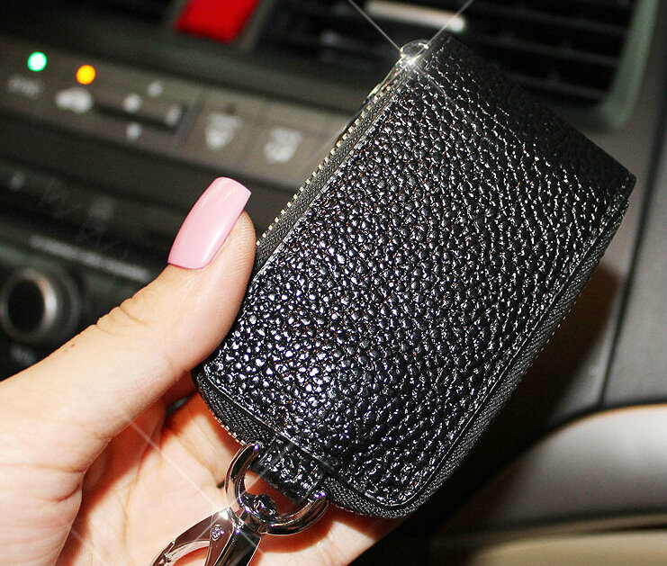 Pretty Universal Crystal Skylight Genuine Leather Auto Key Bags - Black