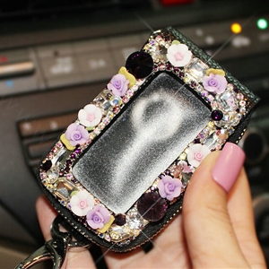 Pretty Universal Crystal Skylight Genuine Leather Auto Key Bags - Black