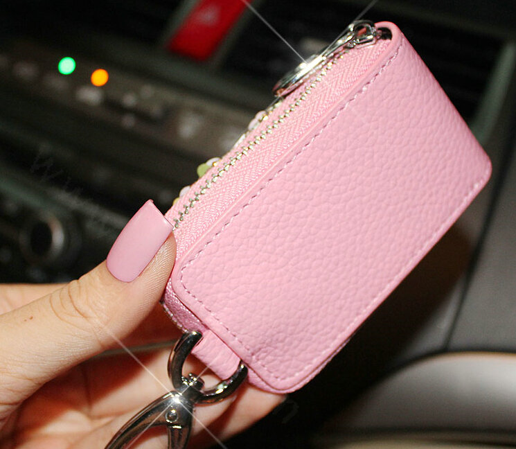 Pretty Universal Crystal Skylight Genuine Leather Auto Key Bags - Pink