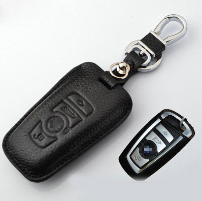 Simple Genuine Leather Auto Key Bags Smart for BMW 116i - Black