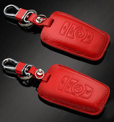 Simple Genuine Leather Auto Key Bags Smart for BMW 116i - Red