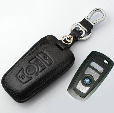 Simple Genuine Leather Auto Key Bags Smart for BMW 320i - Black