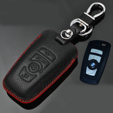 Simple Genuine Leather Auto Key Bags Smart for BMW 325i - Black Red