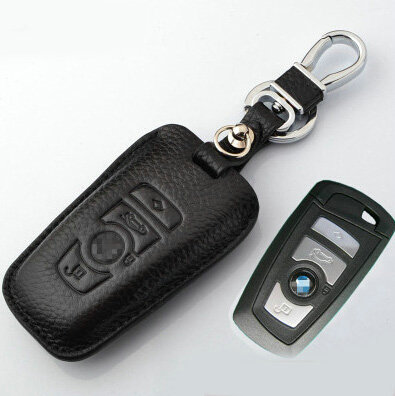 Simple Genuine Leather Auto Key Bags Smart for BMW 330Ci - Black