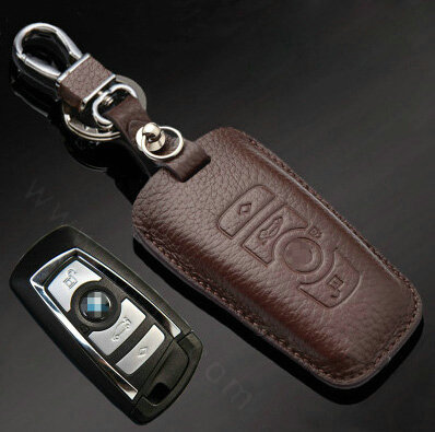Simple Genuine Leather Auto Key Bags Smart for BMW 330Ci - Brown