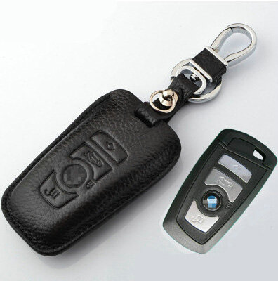 Simple Genuine Leather Auto Key Bags Smart for BMW 520i - Black