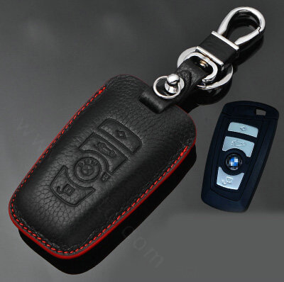 Simple Genuine Leather Auto Key Bags Smart for BMW 523Li - Black Red