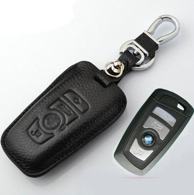 Simple Genuine Leather Auto Key Bags Smart for BMW 523Li - Black
