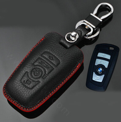 Simple Genuine Leather Auto Key Bags Smart for BMW 523i - Black Red