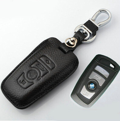 Simple Genuine Leather Auto Key Bags Smart for BMW 523i - Black