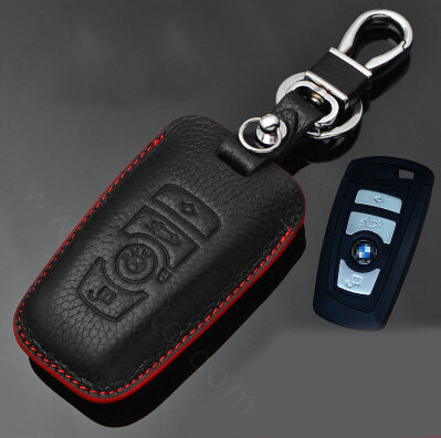 Simple Genuine Leather Auto Key Bags Smart for BMW 525Li - Black Red