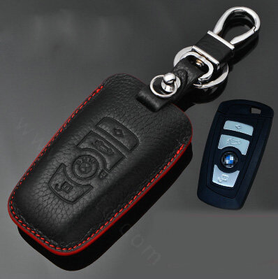 Simple Genuine Leather Auto Key Bags Smart for BMW 525i - Black Red