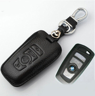 Simple Genuine Leather Auto Key Bags Smart for BMW 525i - Black