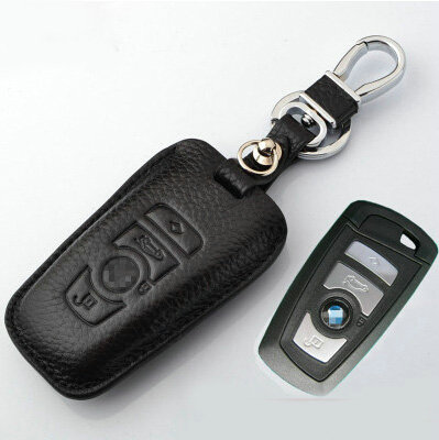 Simple Genuine Leather Auto Key Bags Smart for BMW 528i - Black