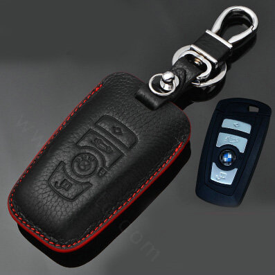 Simple Genuine Leather Auto Key Bags Smart for BMW 530Li - Black Red