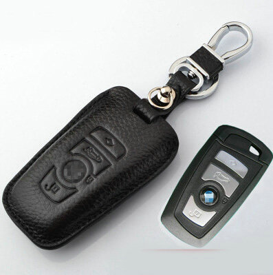 Simple Genuine Leather Auto Key Bags Smart for BMW 530Li - Black