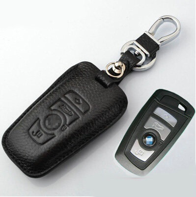 Simple Genuine Leather Auto Key Bags Smart for BMW 530i - Black