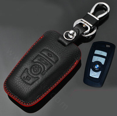 Simple Genuine Leather Auto Key Bags Smart for BMW 545i - Black Red