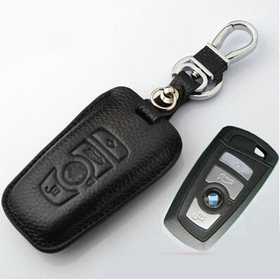 Simple Genuine Leather Auto Key Bags Smart for BMW 545i - Black