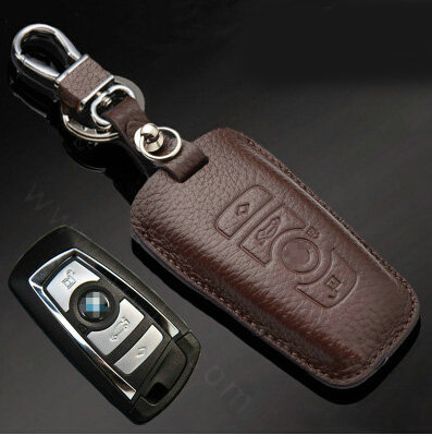 Simple Genuine Leather Auto Key Bags Smart for BMW 545i - Brown