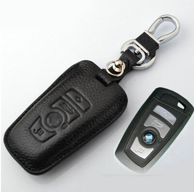 Simple Genuine Leather Auto Key Bags Smart for BMW 645Ci - Black