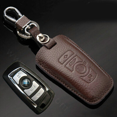 Simple Genuine Leather Auto Key Bags Smart for BMW 645Ci - Brown