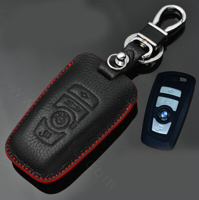 Simple Genuine Leather Auto Key Bags Smart for BMW 730Li - Black Red