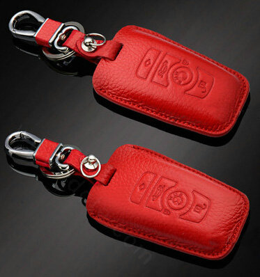 Simple Genuine Leather Auto Key Bags Smart for BMW 740Li - Red