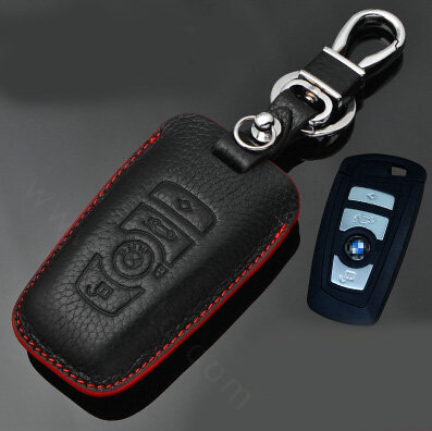Simple Genuine Leather Auto Key Bags Smart for BMW 745Li - Black Red