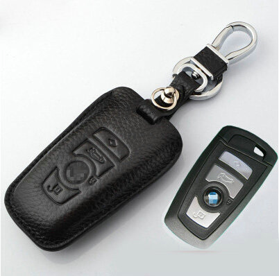 Simple Genuine Leather Auto Key Bags Smart for BMW 750Li - Black