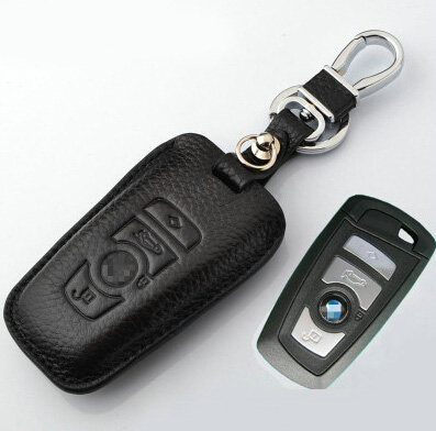 Simple Genuine Leather Auto Key Bags Smart for BMW 760Li - Black