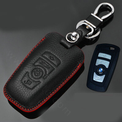 Simple Genuine Leather Auto Key Bags Smart for BMW X3 - Black Red
