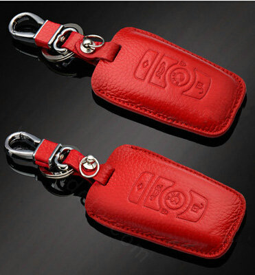 Simple Genuine Leather Auto Key Bags Smart for BMW X3 - Red