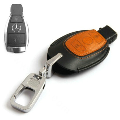 Simple Genuine Leather Auto Key Bags Smart for Benz B200 - Black