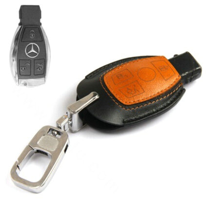 Simple Genuine Leather Auto Key Bags Smart for Benz CLS350 - Black