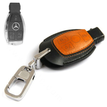 Simple Genuine Leather Auto Key Bags Smart for Benz GLK300 - Black